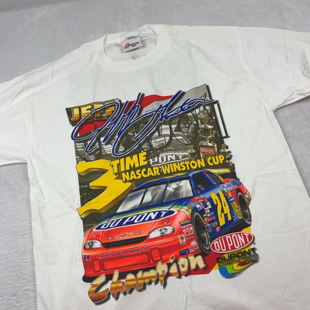 Jeff Gordon Competitors View Shirt Mens L White DuPont 24 NASCAR Auto Racing 98